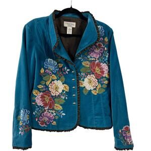 Tasha Polizzi Teal Floral Embroidered Jacket
